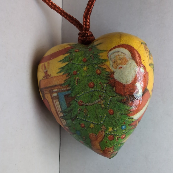 Lot Of 6 Decoupage Paper Mache Christmas Ornaments Victorian Heart Egg Shaped - Picture 7 of 11